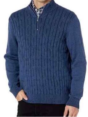 Tommy Bahama Deep Sea 1/4 Zip Pullover Mock Grey Sweater XXL Cotton Breathable